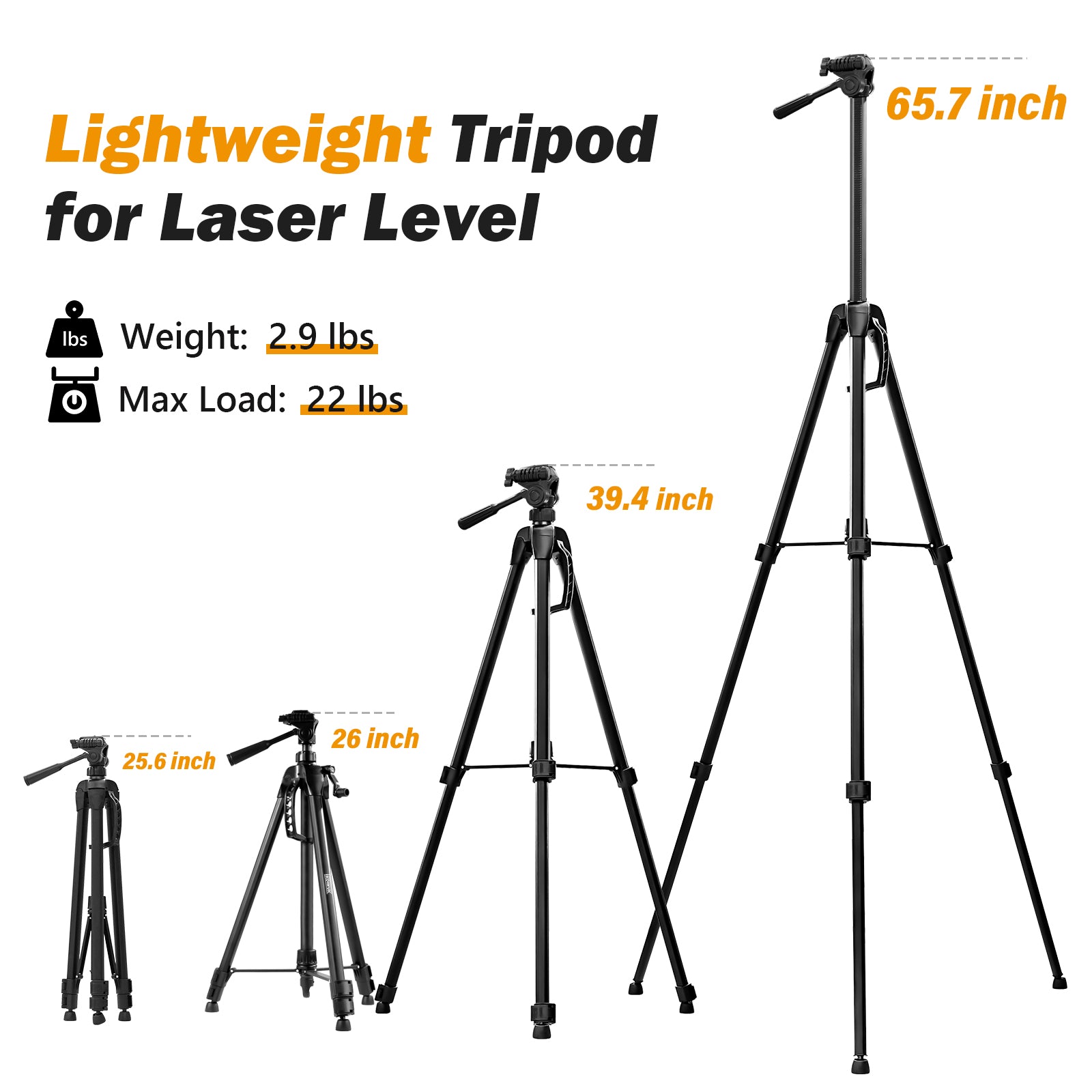IKOVWUK 3160 Compact Tripod Tool for Laser Level, Tripod with Adjustable Height 26—65.7 Inches for Use with Point Lasers, and Laser Distance Tape Measuring Other
