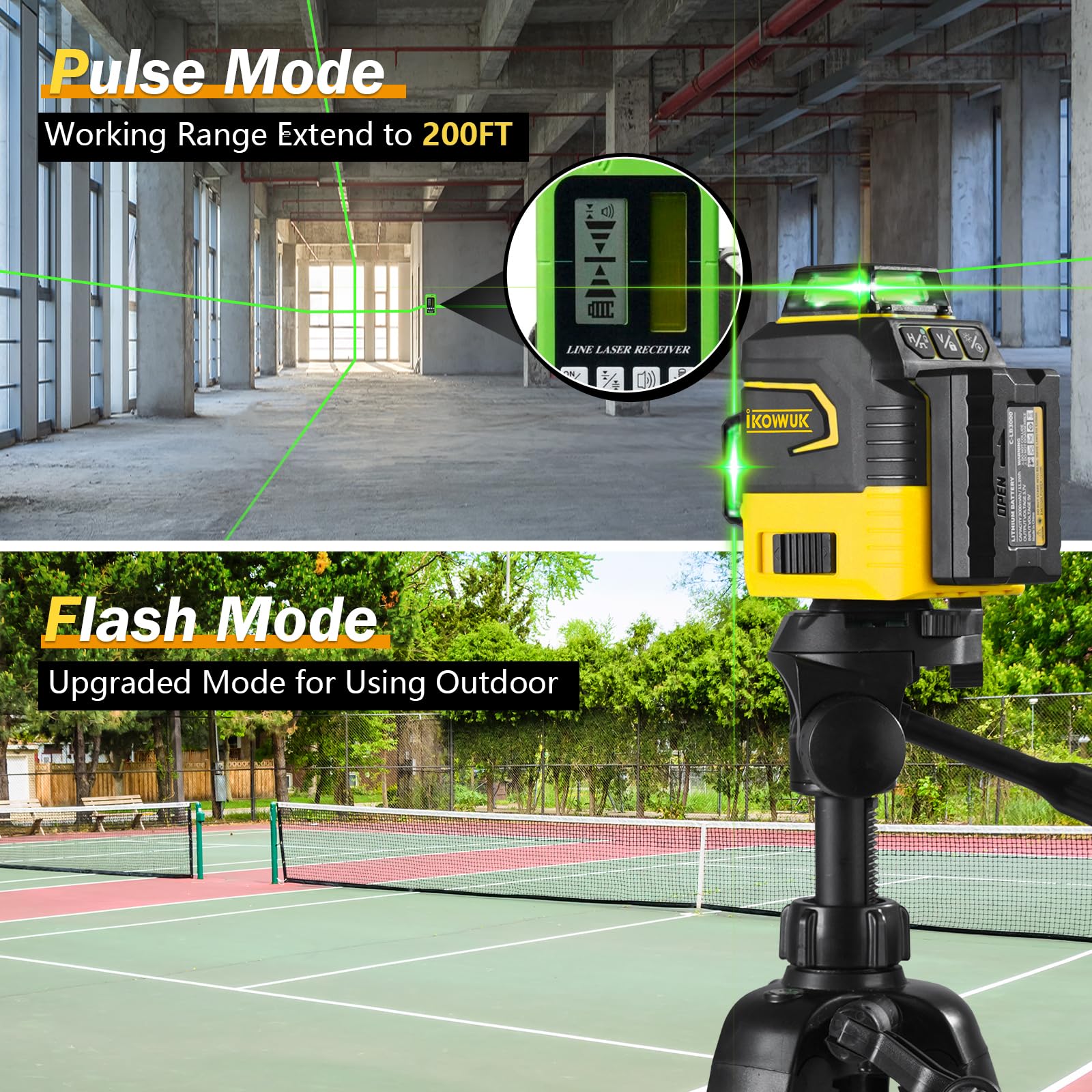 IKOVWUK 3x360° Laser Level, Laser Level for Construction Picture Hanging Floor,12 Lines Self-leveling Laser Level Line with Upgraded Flash Mode, 2X 3000MAH Battery