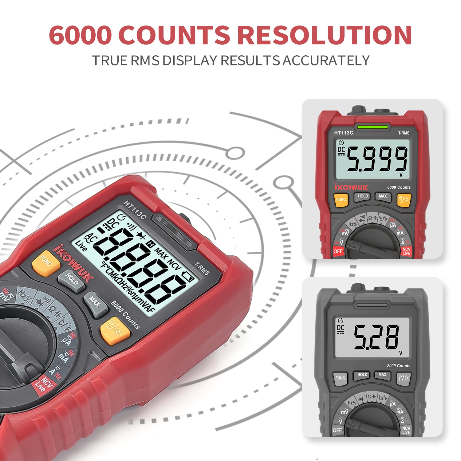 Ikovuwk デジタル マルチメーター TRMS 6000 カウント電圧計
